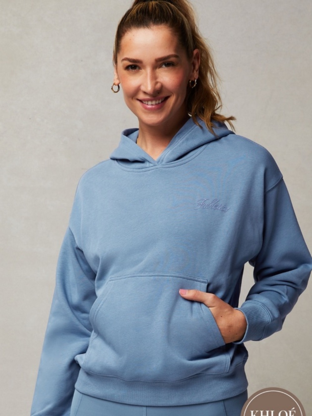 Fabletics Year Round Terry Hoodie Elemental Blue/Chainstitch size L